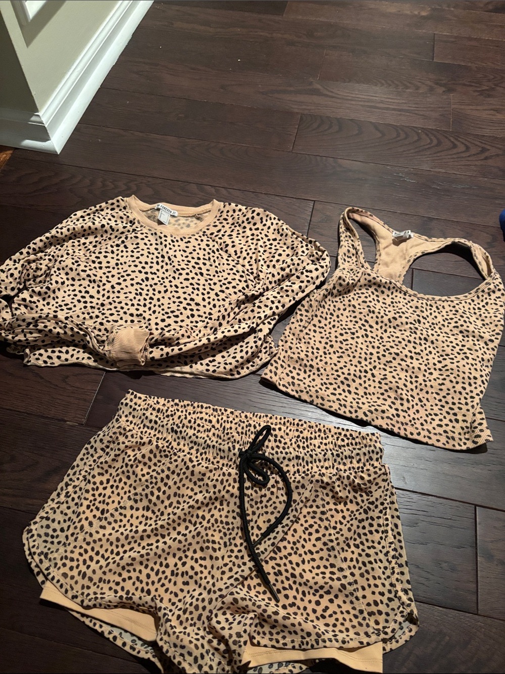 Forever 21 Beige Leopard Print Shorts Set